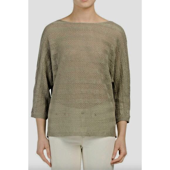 Tahari 100% Linen Open Knit Dolman Sleeve Sweater Size M Coastal Preppy Summer - Picture 1 of 9
